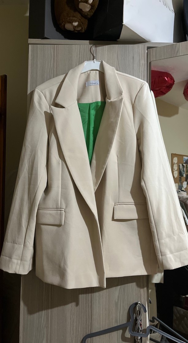 Beyaz Kadın Düğmeli Blazer Ceket - Görsel 2