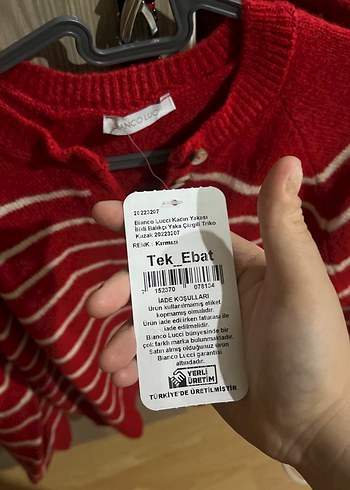 Çizgili Kırmızı Triko Kadın Kazak - Görsel 4