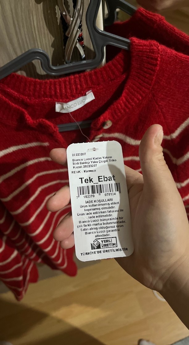 Çizgili Kırmızı Triko Kadın Kazak - Görsel 4
