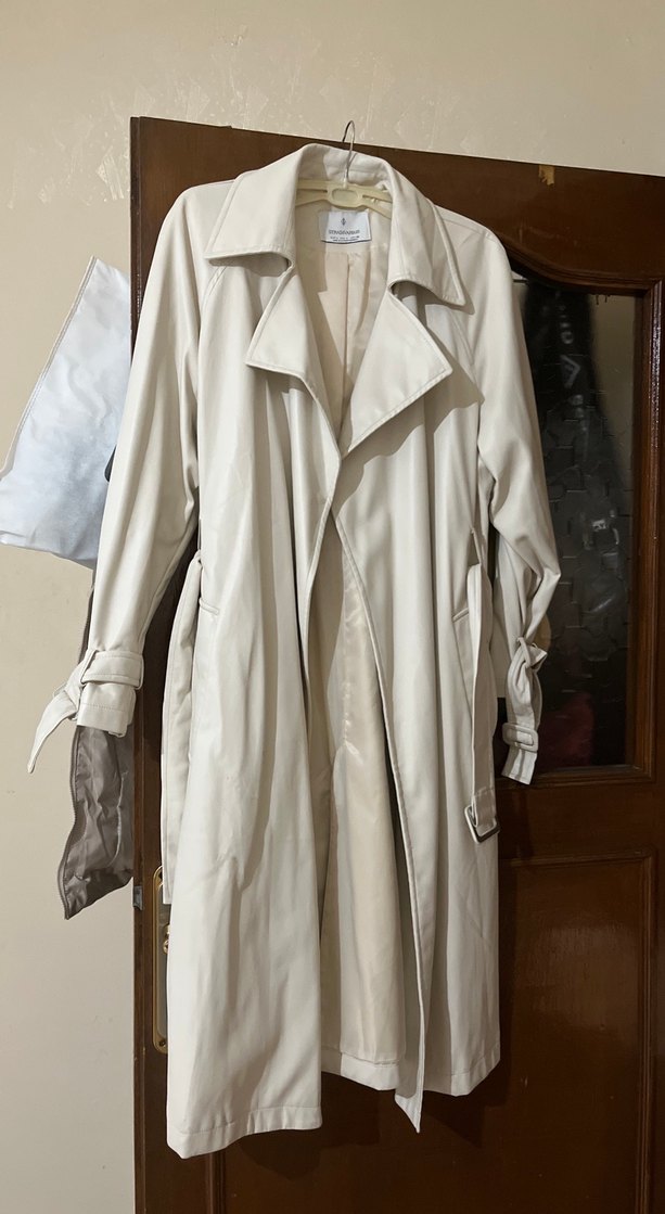 Bej Kadın Uzun Boy Trençkot deri - Görsel 2