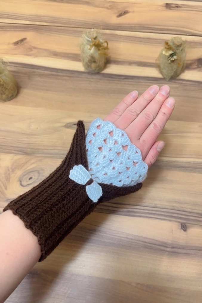 Bohem Tarz Açık Parmak Örgü Kadın Eldiveni - Görsel 3