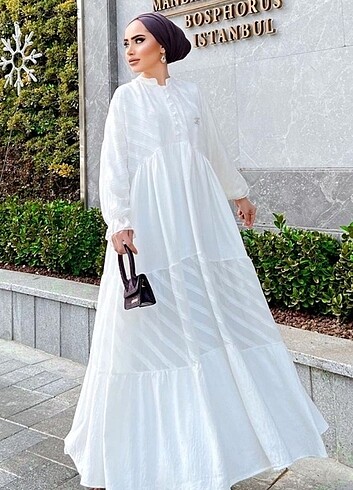 Fushya beyaz tesettür elbise 
