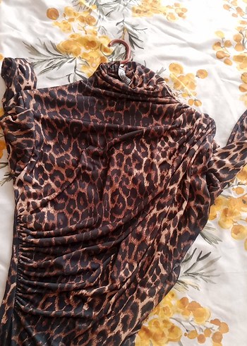 Leopar Desenli Uzun Kollu gece Elbisesi - Görsel 6