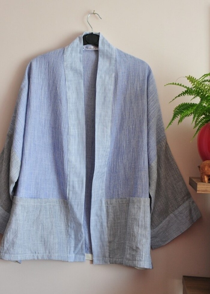 Pamuklu kumaş özel dikim sıfır kimono ceket - Görsel 2