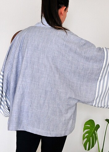Pamuklu kumaş özel dikim sıfır kimono ceket - Görsel 4