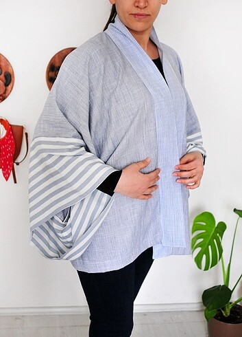 Pamuklu kumaş özel dikim sıfır kimono ceket - Görsel 5