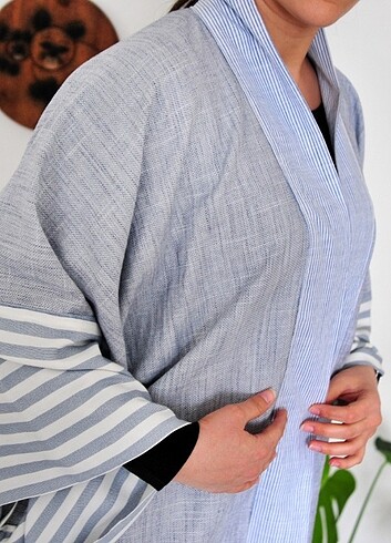 Pamuklu kumaş özel dikim sıfır kimono ceket - Görsel 6