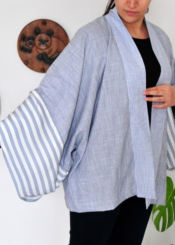 Pamuklu kumaş özel dikim sıfır kimono ceket - Görsel 2