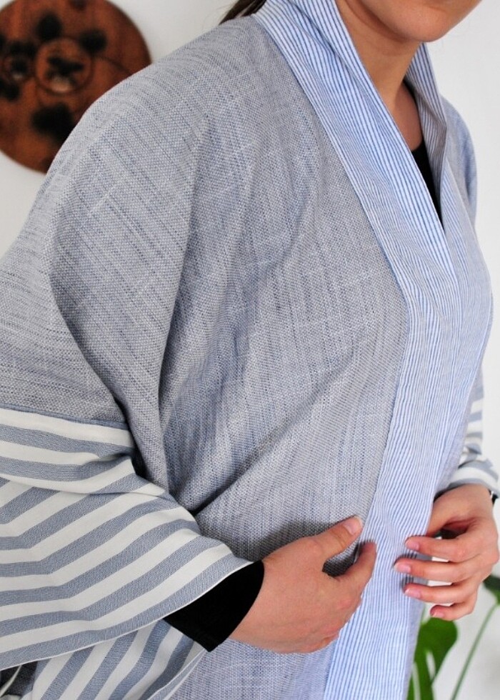 Pamuklu kumaş özel dikim sıfır kimono ceket - Görsel 3