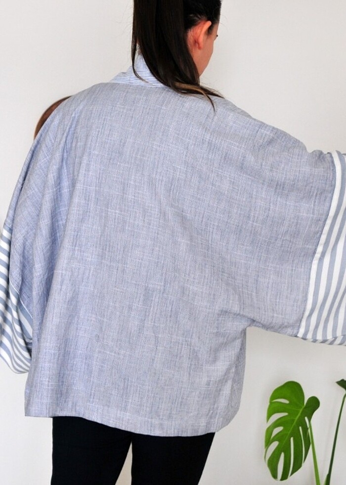 Pamuklu kumaş özel dikim sıfır kimono ceket - Görsel 4