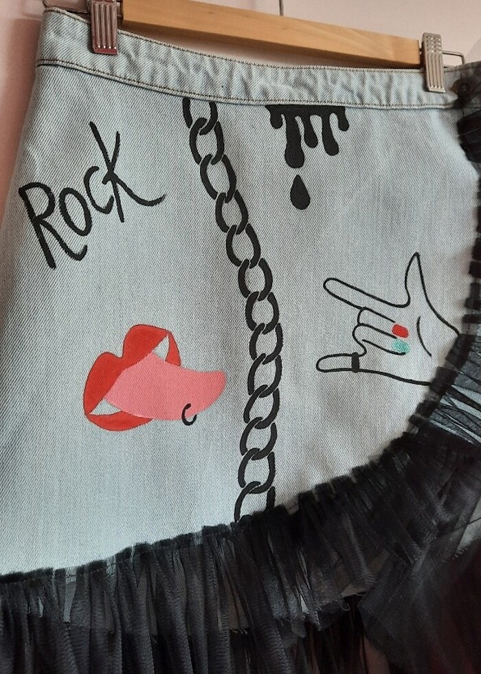 Kot etek, el boyaması 80 ler tarzı - Görsel 3