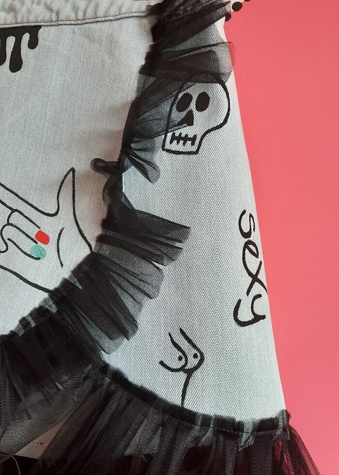 Kot etek, el boyaması 80 ler tarzı - Görsel 5