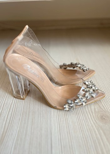 36 Beden Bej Parlak Taşlı Stiletto Kadın Abiye Ayakkabı
