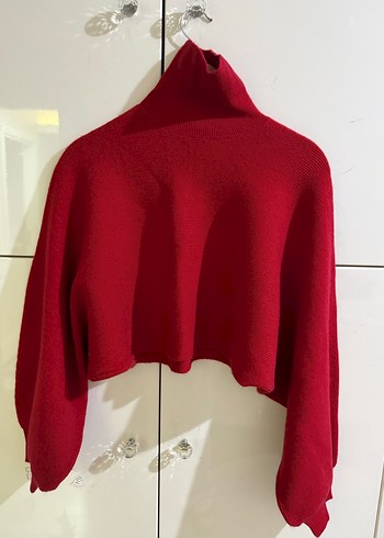 Kadın Kırmızı Boğazlı Triko Kazak - Görsel 4