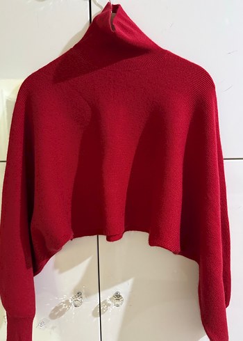 Kadın Kırmızı Boğazlı Triko Kazak - Görsel 3