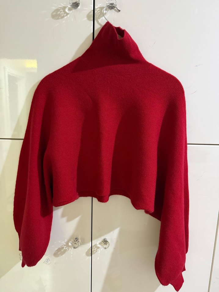 Kadın Kırmızı Boğazlı Triko Kazak - Görsel 4