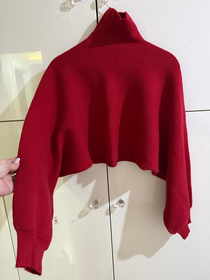 Kadın Kırmızı Boğazlı Triko Kazak - Görsel 5