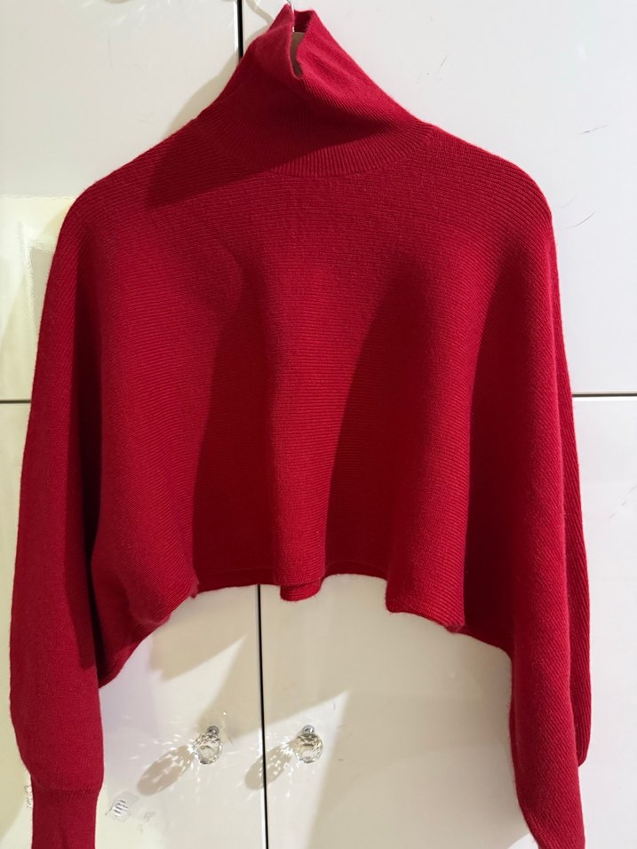 Kadın Kırmızı Boğazlı Triko Kazak - Görsel 3