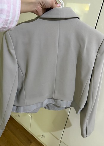 Bej Kadın Düğmeli Kısa Blazer Ceket - Görsel 5