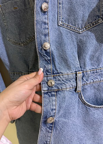 Kadın Mavi Denim elbise zara - Görsel 2