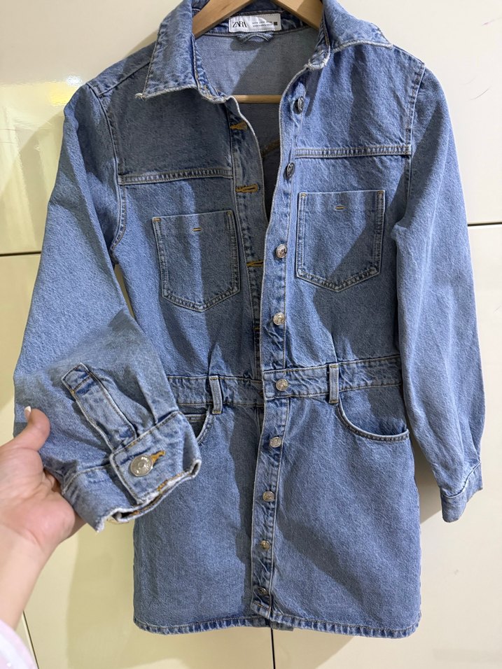 Kadın Mavi Denim elbise zara - Görsel 4