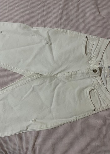 Beyaz Midi Kadın Kot Pantolon - Görsel 2