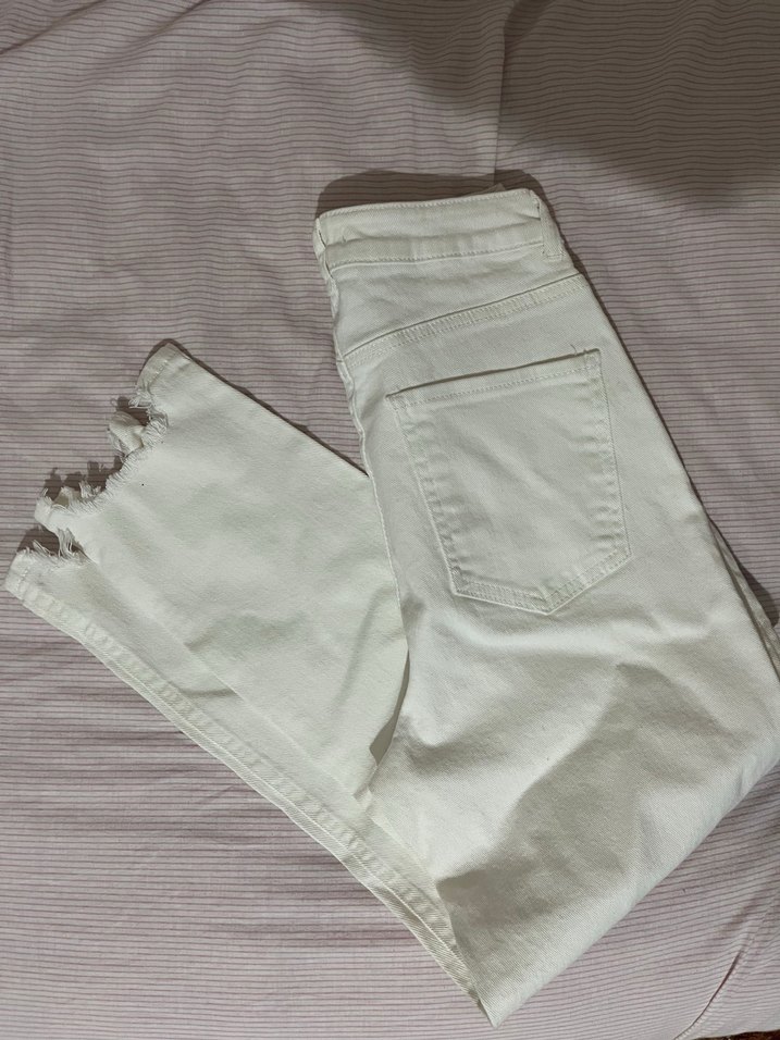 Beyaz Midi Kadın Kot Pantolon - Görsel 3