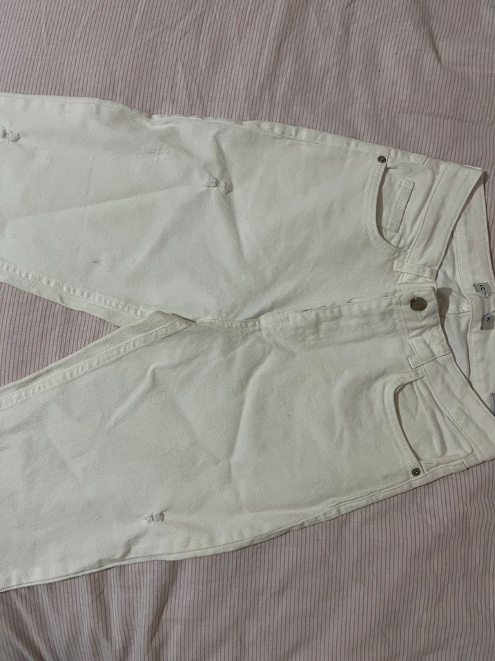 Beyaz Midi Kadın Kot Pantolon - Görsel 2