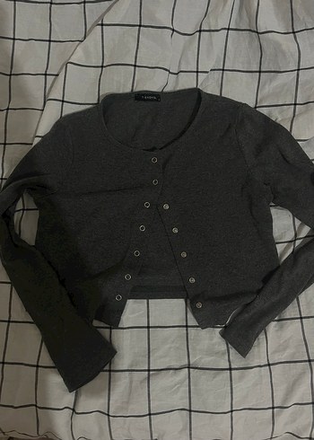 Düğmeli Gri Kadın Hırka, Uzun Kollu, Normcore