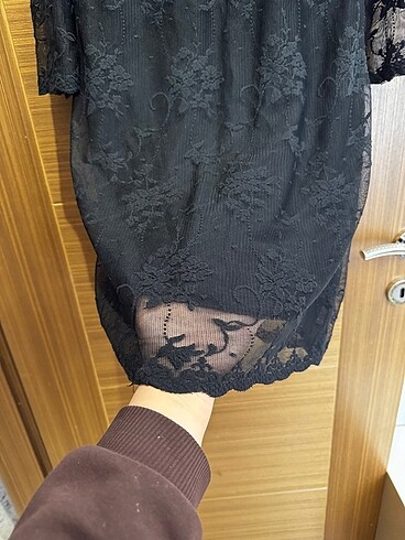Siyah mini Dantelli elbise - Görsel 3