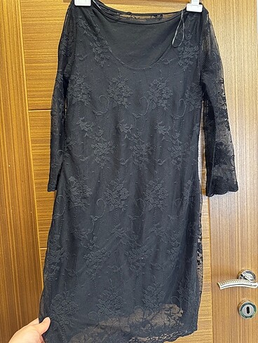 Siyah mini Dantelli elbise - Görsel 6