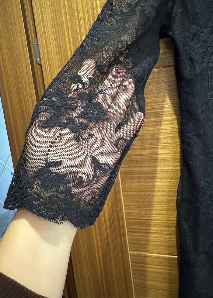 Siyah mini Dantelli elbise - Görsel 2