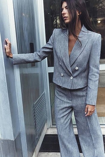Zara fitilli kruvaze blazer ve straight fit pantolon