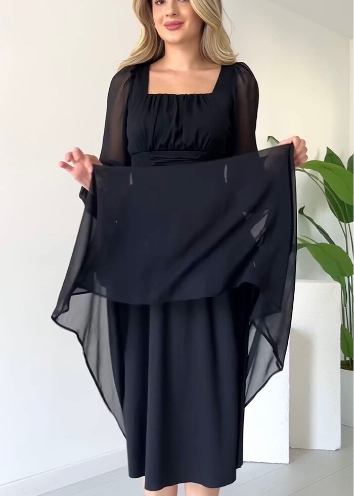 Siyah şifon elbise - Görsel 3