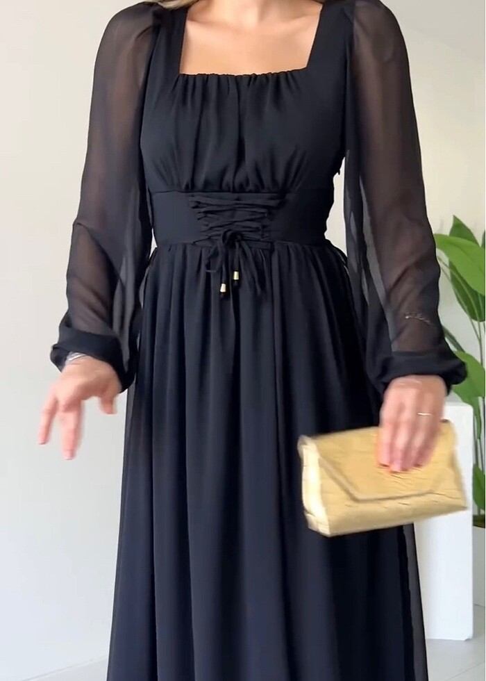 Siyah şifon elbise - Görsel 2