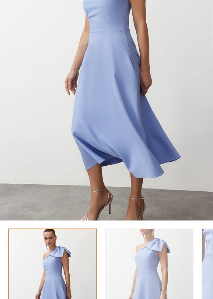 Mavi tek omuz elbise - Görsel 3