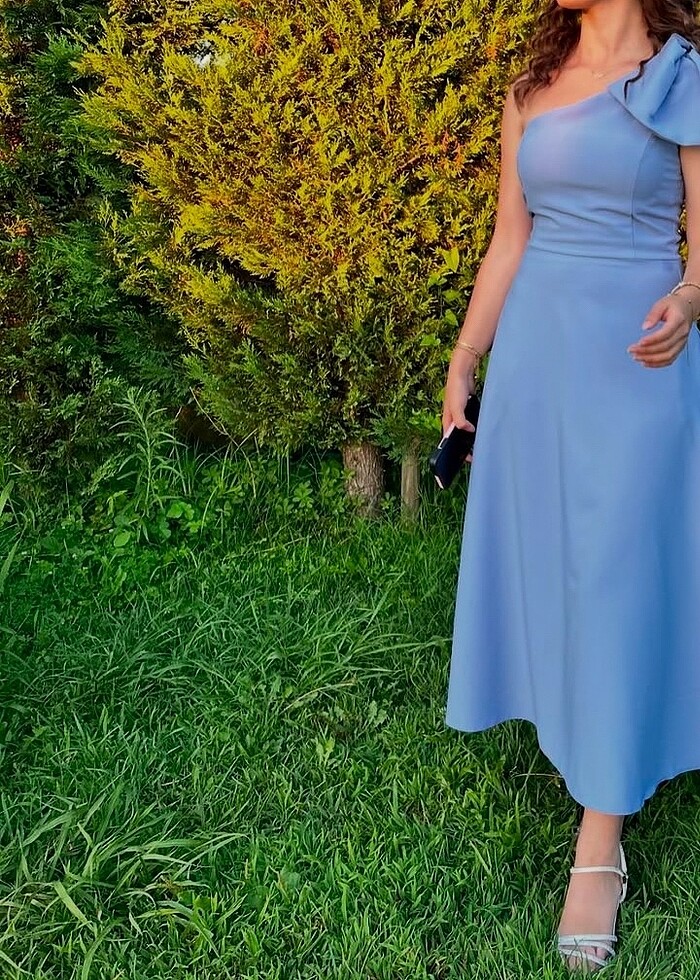 Mavi tek omuz elbise - Görsel 2