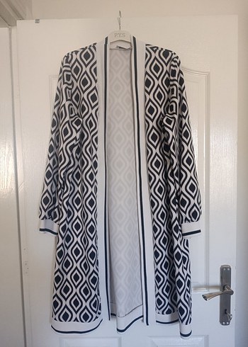 Gri Desenli Uzun Kadın Kimono - Görsel 2