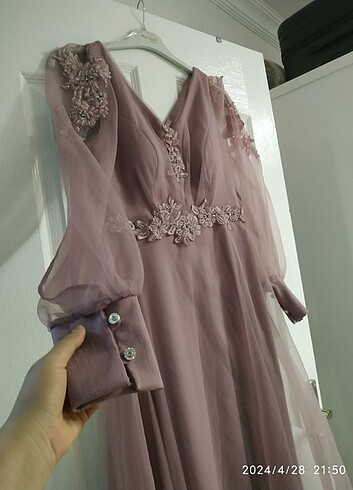 Gülkurusu renk şık abiye - Görsel 5