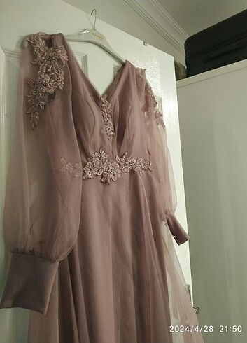 Gülkurusu renk şık abiye - Görsel 6