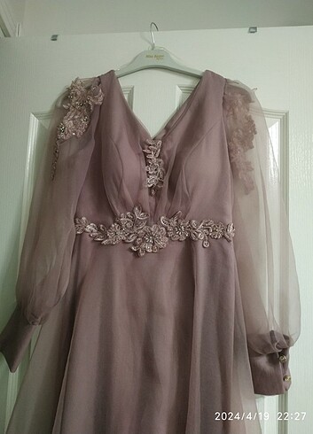 Gülkurusu renk şık abiye - Görsel 7