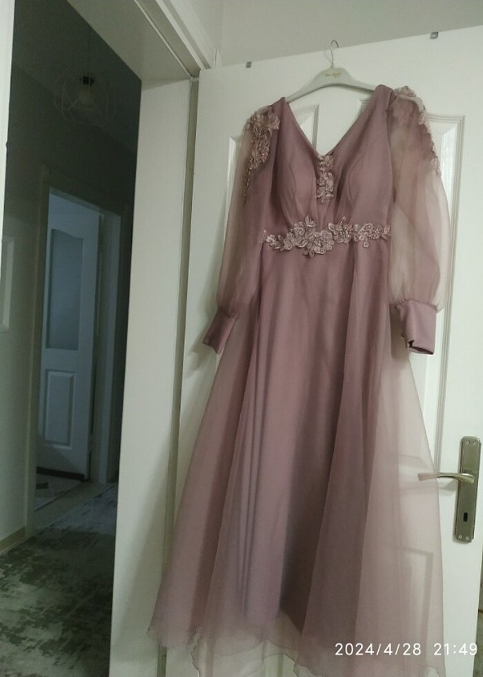 Gülkurusu renk şık abiye - Görsel 2