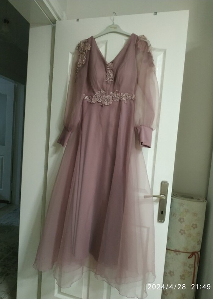 Gülkurusu renk şık abiye - Görsel 3