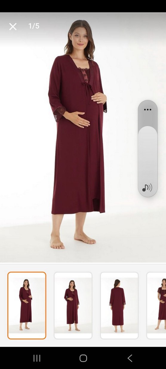 Bordo Uzun Kollu Hamile ve Emzirme Gecelik - Görsel 3