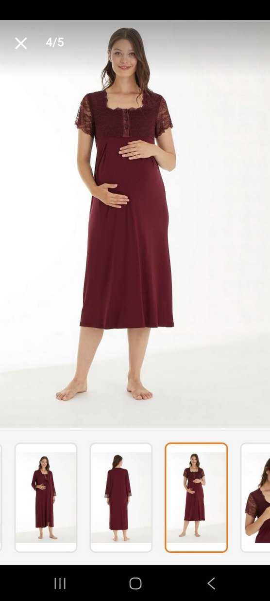 Bordo Uzun Kollu Hamile ve Emzirme Gecelik - Görsel 2