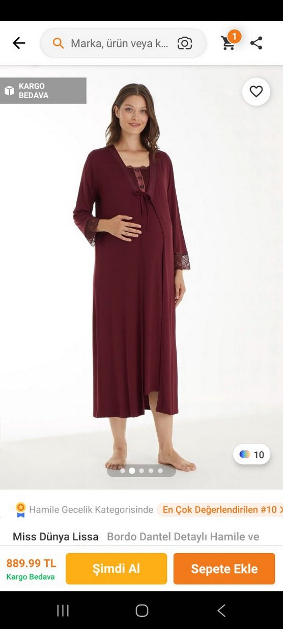 Bordo Uzun Kollu Hamile ve Emzirme Gecelik - Görsel 4