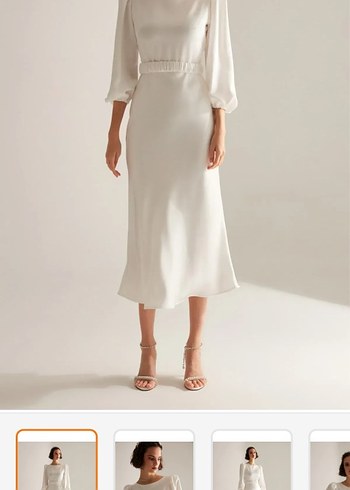 Beyaz Uzun Kollu Kadın Elbise - Görsel 4