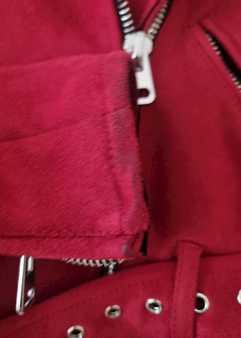 Kırmızı Süet Kemerli Kadın Süet Ceket - Görsel 3
