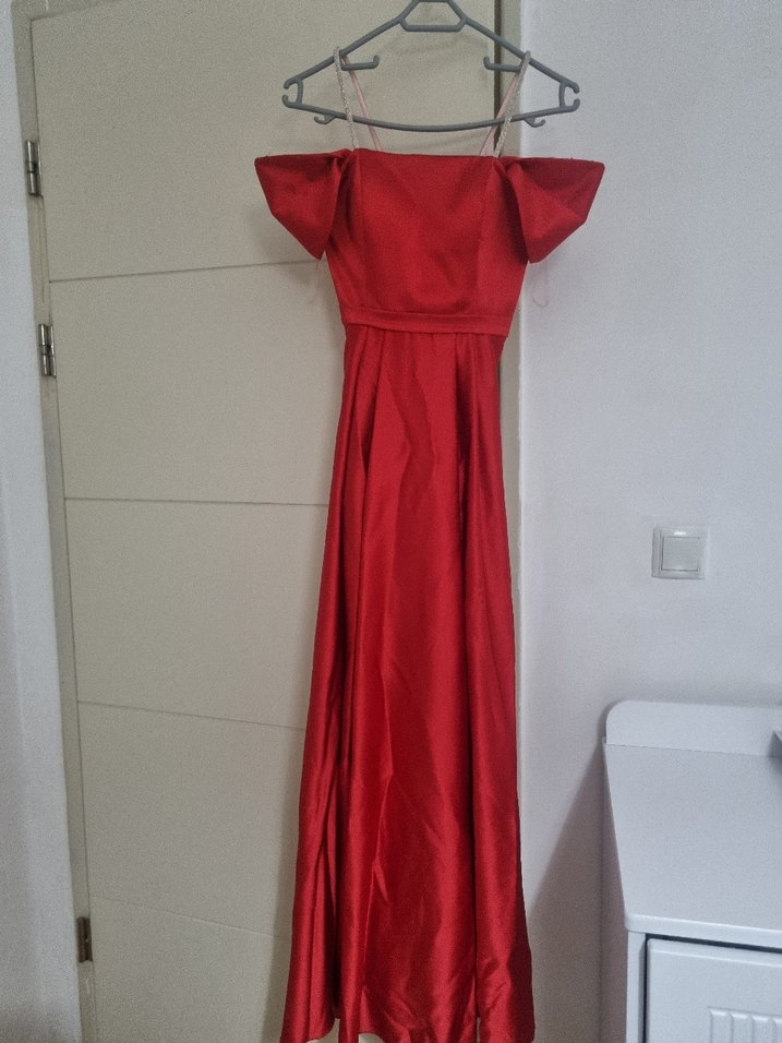 Bordo Uzun Abiye Elbise Drapeli Detaylı - Görsel 2