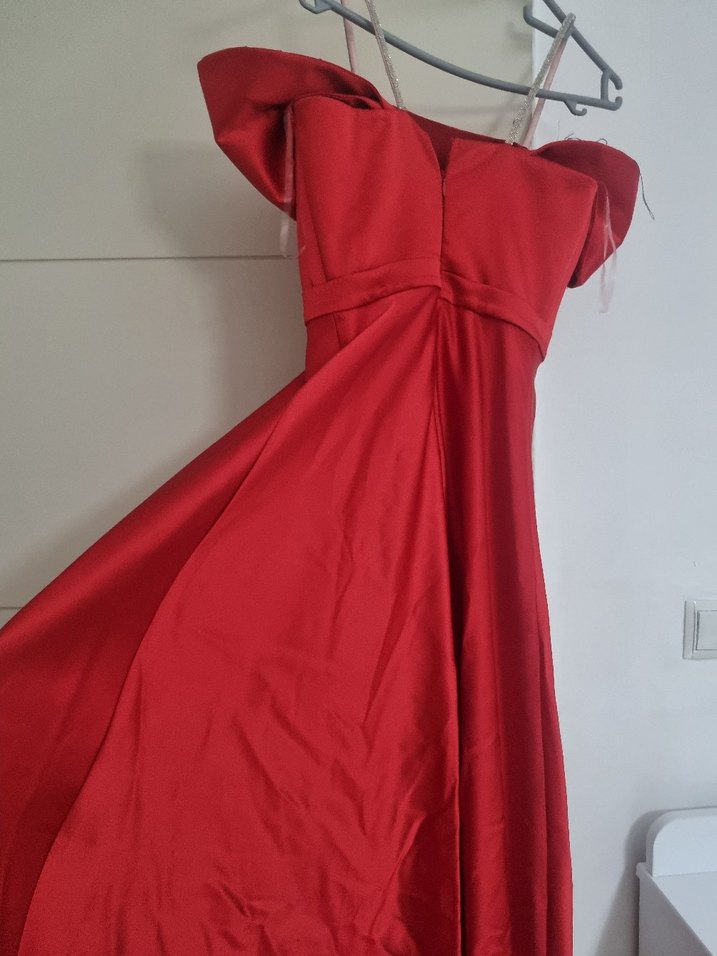 Bordo Uzun Abiye Elbise Drapeli Detaylı - Görsel 4